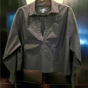 Maeve by Anthropologie Cropped Black Long Sleeve Cotton Blouse